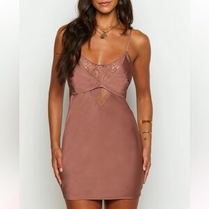 • Beginning Boutique Clarissa Brown Slip Mini Dress size 6